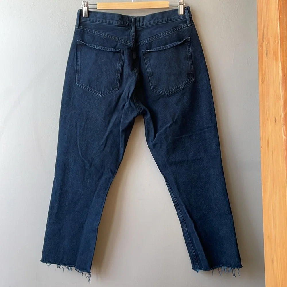 Agolde Riley Cropped Raw Hem Dark Wash Denim Jeans, 31 - Picture 4 of 8